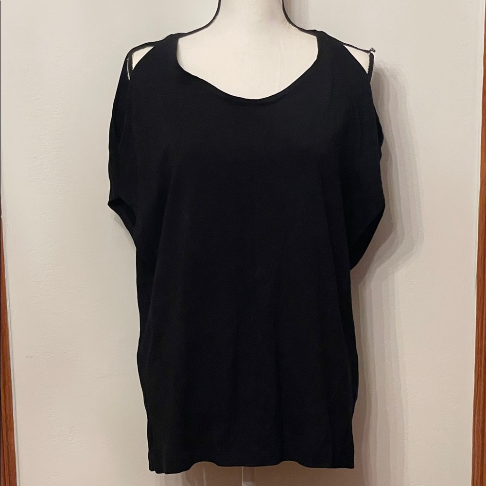 Saks Fifth Avenue Majestic Filatures Black Shoulder Cutout French Touch Blouse